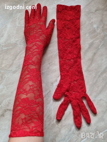 Дантелени червени дълги ръкавици , снимка 1