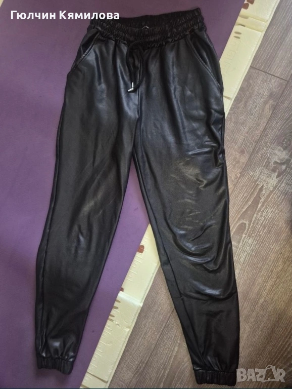 Кожен панталон с висока талия, снимка 1