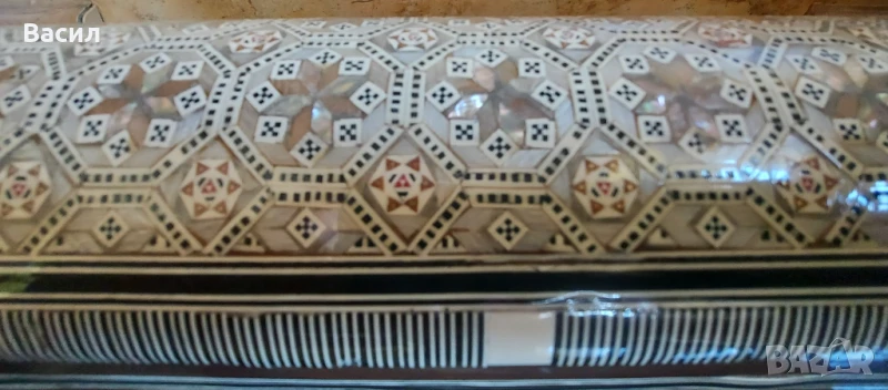 Стара дървена кутия за бижута седеф Интарзия, снимка 1