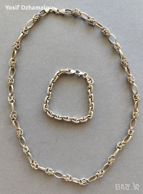  Сребърна гривна със синджир , снимка 1