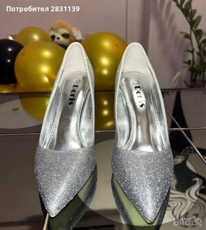 Блестящи обувки на ток, снимка 1