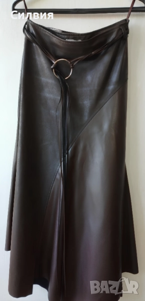 Много красива дълга кафява кожена пола с колан, номер 38, размер S-M, снимка 1