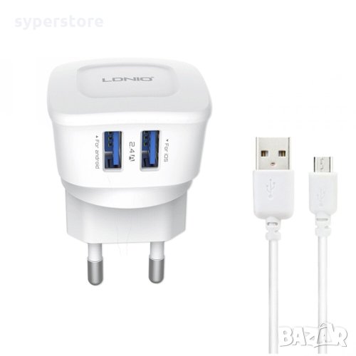 Зарядно 220V/2.4A телефон и таблет с 2-USB изхода LDNIO DL-AC63 SS000141 MicroUSB с кабел за Samsung, снимка 1