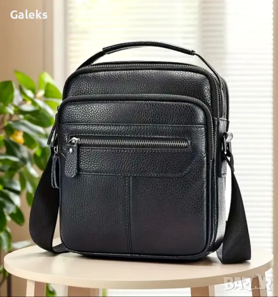 Мъжка луксозна и практична кожена чанта /Черна телешка естест. кожа!, снимка 1