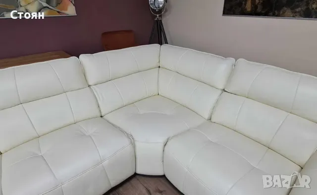 Кремав кожен ъглов диван "Cadenza" с електрически релакиращ механизъм, снимка 5 - Дивани и мека мебел - 47498905