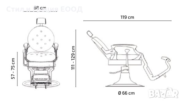 Бръснарски стол Clint B - черен/кафяв, снимка 5 - Бръснарски столове - 28442945