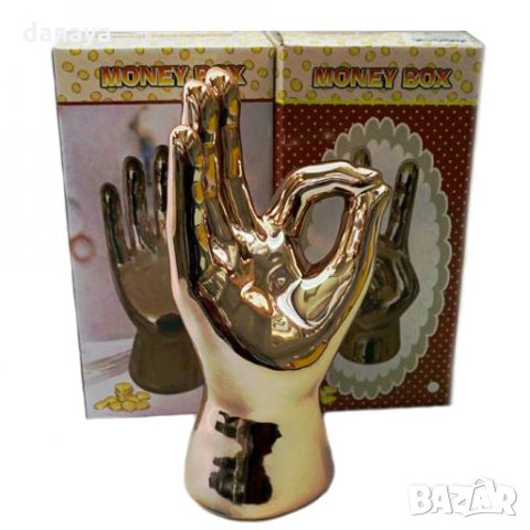 1286 Голяма керамична касичка ръка OK златен цвят, снимка 7 - Декорация за дома - 27264176