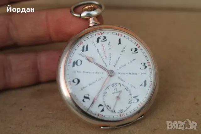 Рядък модел джобен часовник ''Omega'' Световно време, снимка 10 - Антикварни и старинни предмети - 47853819