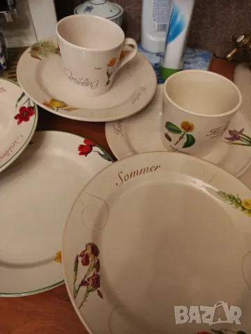 Винтидж керамичен сервиз чинии за торта  5 броя LANDZEIT Fruling Tulipa РЕДКИ, снимка 2 - Чинии - 49508508