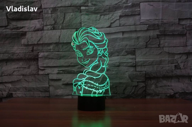 Холограмна 3D лампа Елза, нощна лампа за детска стая, LED лампа за хол, снимка 6 - Лед осветление - 52160284