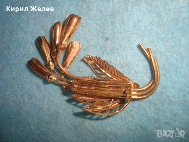 СТАРА АРТ НУВО ЗЛАТИСТА ЛАКИРАНА ФЛОРАЛНА ВИНТИДЖ РЕТРО БРОШКА 26924, снимка 8 - Антикварни и старинни предмети - 34896264