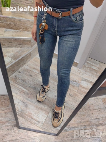 Дамски дънки слимфит с колан ретро цвят, снимка 6 - Дънки - 52771164