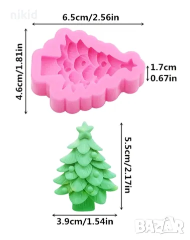 Елха на пластове със звезда и топки силиконов молд форма фондан шоколад гипс декор украса, снимка 3 - Форми - 48120333