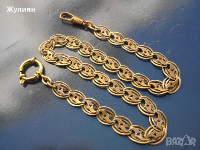 СТАР ПОЗЛАТЕН КЮСТЕК ЗА ДЖОБЕН ЧАСОВНИК , снимка 4 - Антикварни и старинни предмети - 51151150
