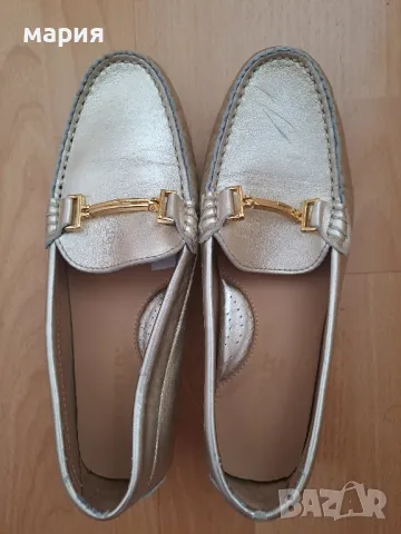 Златисти мокасини естествена кожа