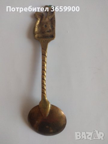 Старинна медна лъжица с гравюра, снимка 4 - Антикварни и старинни предмети - 40046136