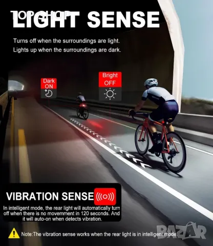TOWILD TL03Pro задна светлина за велосипед със синхронизация, сензор за спирачка, USB-C, снимка 9 - Аксесоари за велосипеди - 49500203