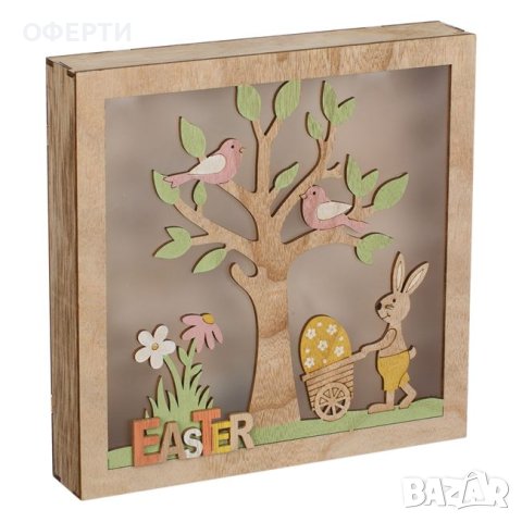 Великденска дървена рамка Bunny Tree 3 LED 22x4x22см, снимка 1 - Декорация за дома - 44078677