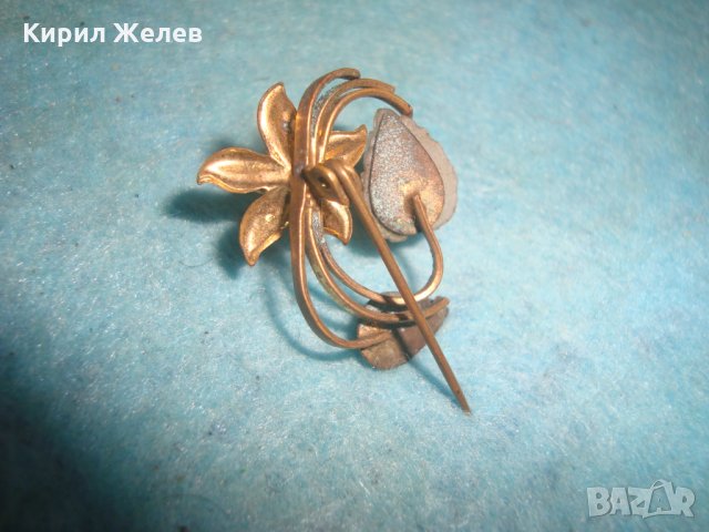 СТАРА БЛОНЗОВА ПОЗЛАТЕНА АРТ ДЕКО СКЪПОЦЕННА БРОШКА ЦВЕТЕ МАЙСТОРСКА РЪЧНА ИЗРАБОТКА 25335, снимка 7 - Антикварни и старинни предмети - 35643851