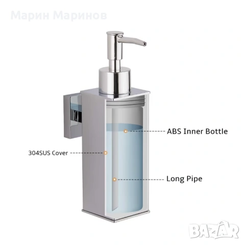 Стенен дозатор за сапун от неръждаема стомана за домашен декор – Хром Търгът, снимка 3 - Други стоки за дома - 53386317