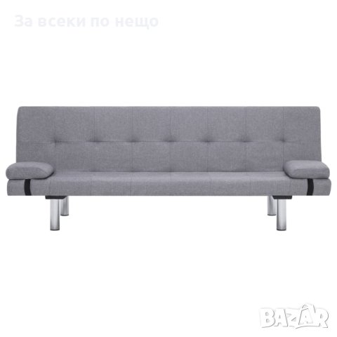 Разтегателен диван с две възглавници, светлосив, полиестер, снимка 9 - Дивани и мека мебел - 43785185