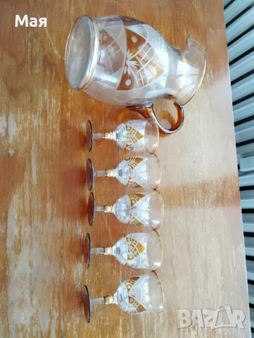 Чаши за вино с кана златен кант от средата на миналия век винтидж, снимка 12 - Чаши - 50280393