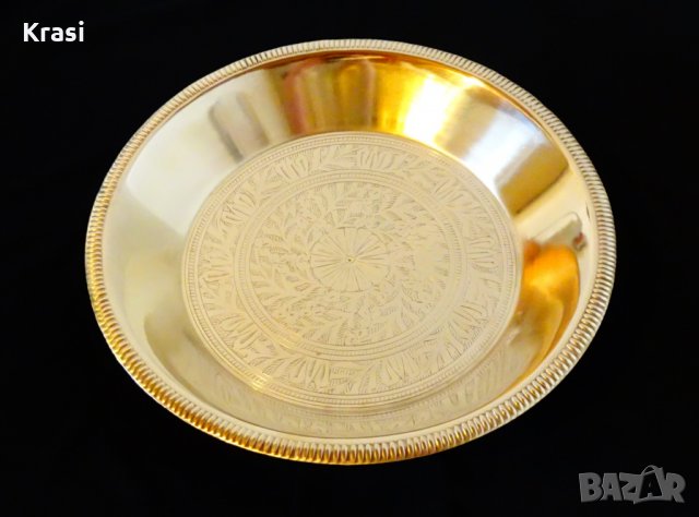 Дълбока бронзова фруктиера,салатиера 29 см.,гравирана. , снимка 6 - Антикварни и старинни предмети - 27920310