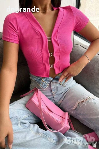 Дамски модерен топ Циклама и Синьо