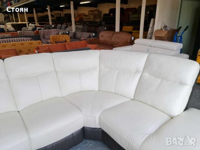 Кожен ъглов диван цвят бяло и тъмно сиво с релакс механизъм, снимка 10 - Дивани и мека мебел - 40621310