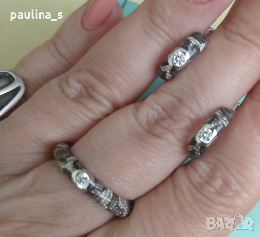 Японски дизайнерски комплект с емайл в змийски принт / сребро 925 , снимка 3 - Бижутерийни комплекти - 32771254