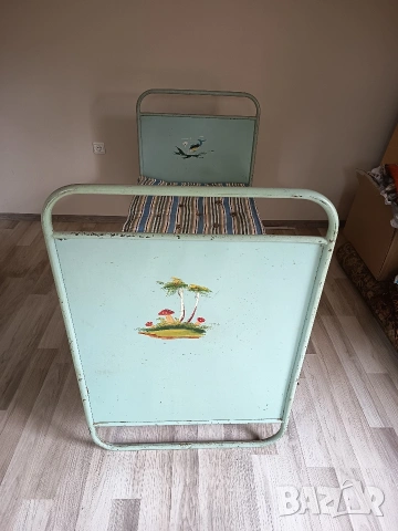 Детско метално легло с пружина и дюшек ретро, снимка 3 - Спални и легла - 53396718