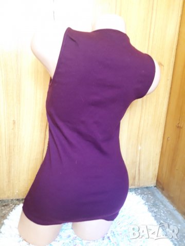 Лилав рипсен потник с пайети С/М, снимка 2 - Потници - 32842565