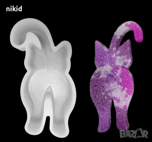 Коте Котка в гръб дълбок силиконов молд форма фондан шоколад смола гипс декор свещ