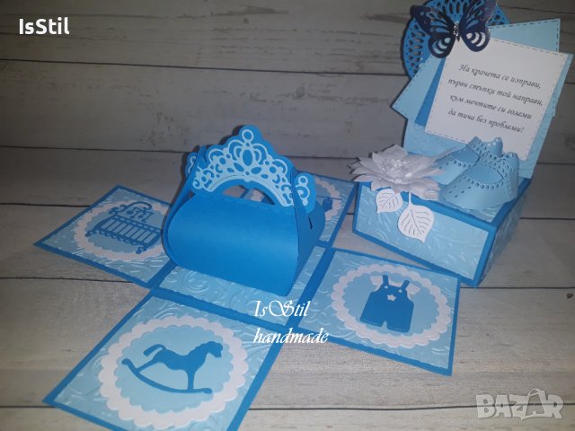 Експлодираща кутия за паричен подарък с обувки за прохождане на бебе, прощъпулник, кръщене, снимка 10 - Подаръци за кръщене - 35984614