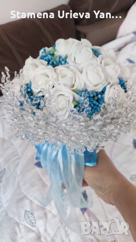 Сватбен букет(ръчно изработен), снимка 5 - Сватбени аксесоари - 51789270