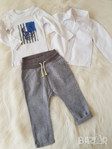 Ленен панталон H&M, риза и блуза  9-12 месеца 