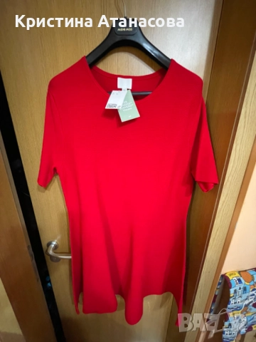 Червена рипсена рокля H&M - 2XL, снимка 2 - Рокли - 52448199