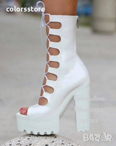 Летни боти на ток - бял лак - 101