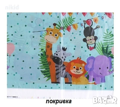 Сафари Джунгла Зоо Диви Животни синя найлонова покривка за парти рожден ден, снимка 3 - Покривки за маси - 38943731
