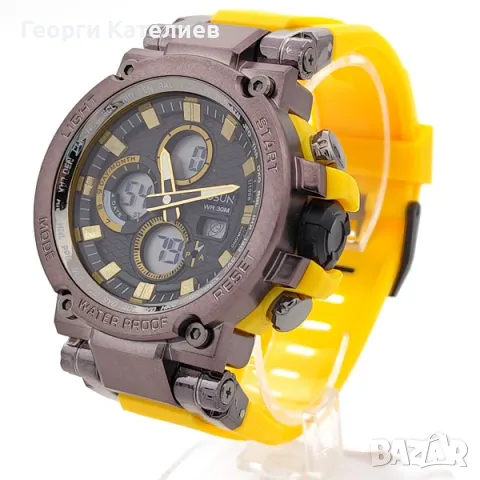Мъжки електронен часовник с голям циферблат и жълта силиконова кашка Код на продукта:B-01-06, снимка 3 - Мъжки - 48125919
