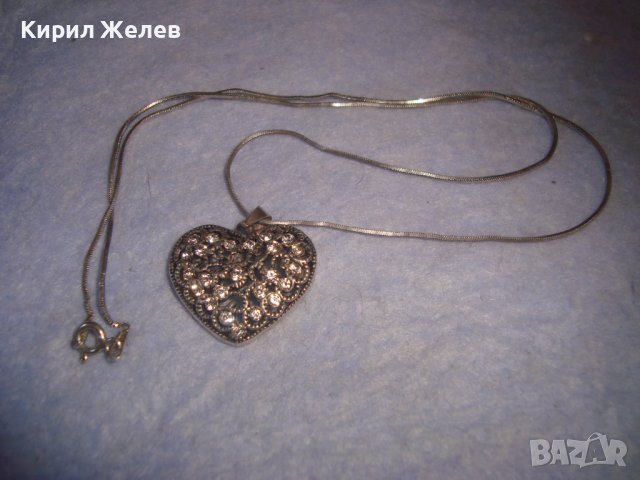 СЪРЦЕВИДЕН СКЪПОЦЕНЕН СРЕБЪРЕН АРТ МЕДАЛЬОН КОЛИЕ СТЕБРО 925 ИТАЛИЯ с ИНКРУСТИРАНИ ЦИРКОНИ 28711, снимка 4 - Колиета, медальони, синджири - 37300273