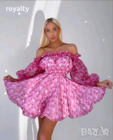 Ефектна синя рокля с паднали рамене Различни цветове , снимка 8 - Рокли - 49824186