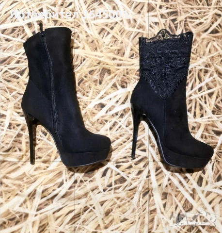 Елегантни дамски боти от висококачествен велур със тънък необлечен ток и платформа. N36 , снимка 2 - Дамски боти - 53345916