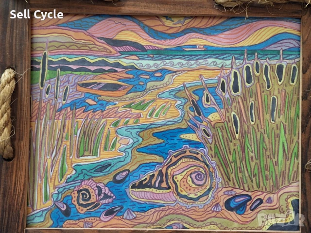 ✅КАРТИНА АКВАРЕЛ И МОЛИВ - ЗАЛЕЗ НА ВАРНЕНСКОТО ЕЗЕРО - 20/25 СМ.❗, снимка 2 - Картини - 51413677