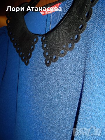 Рокля с ефирна якичка в кралско синьо с изчистен дизайн, снимка 5 - Рокли - 26558717