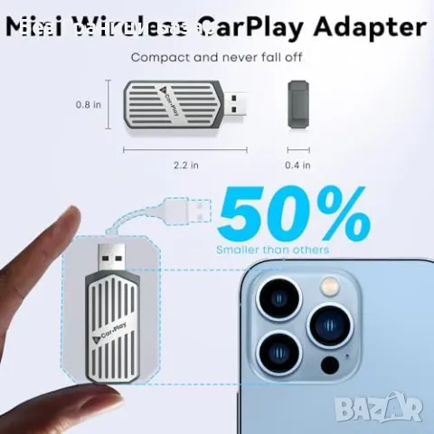 Нов компактен безжичен CarPlay адаптер Лесен и удобен за кола и iPhone, снимка 2 - Друга електроника - 48306491