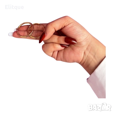 Дамски нежни обеци тип халка,изчистен модел,позлатено покритие, снимка 4 - Обеци - 52871178