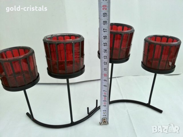  свещник стъкло метал, снимка 2 - Антикварни и старинни предмети - 27436353