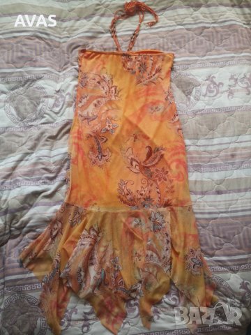 Лятна оранжева рокля с връзки L размер, снимка 2 - Рокли - 36880536