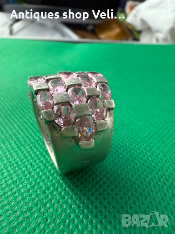 Сребърен пръсрен с розови скъпоценни камъни №7524 , снимка 5 - Антикварни и старинни предмети - 52131389